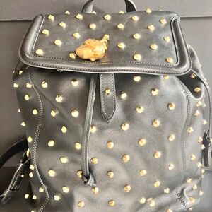 Vintage Alexander McQueen Black Leather Gold Studded Backpack. Original Owner.